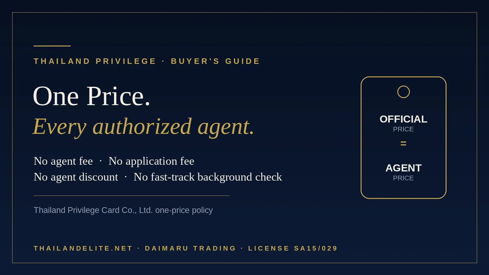 Thailand Privilege one-price policy — no agent fee, no agent discount, no fast-track background check